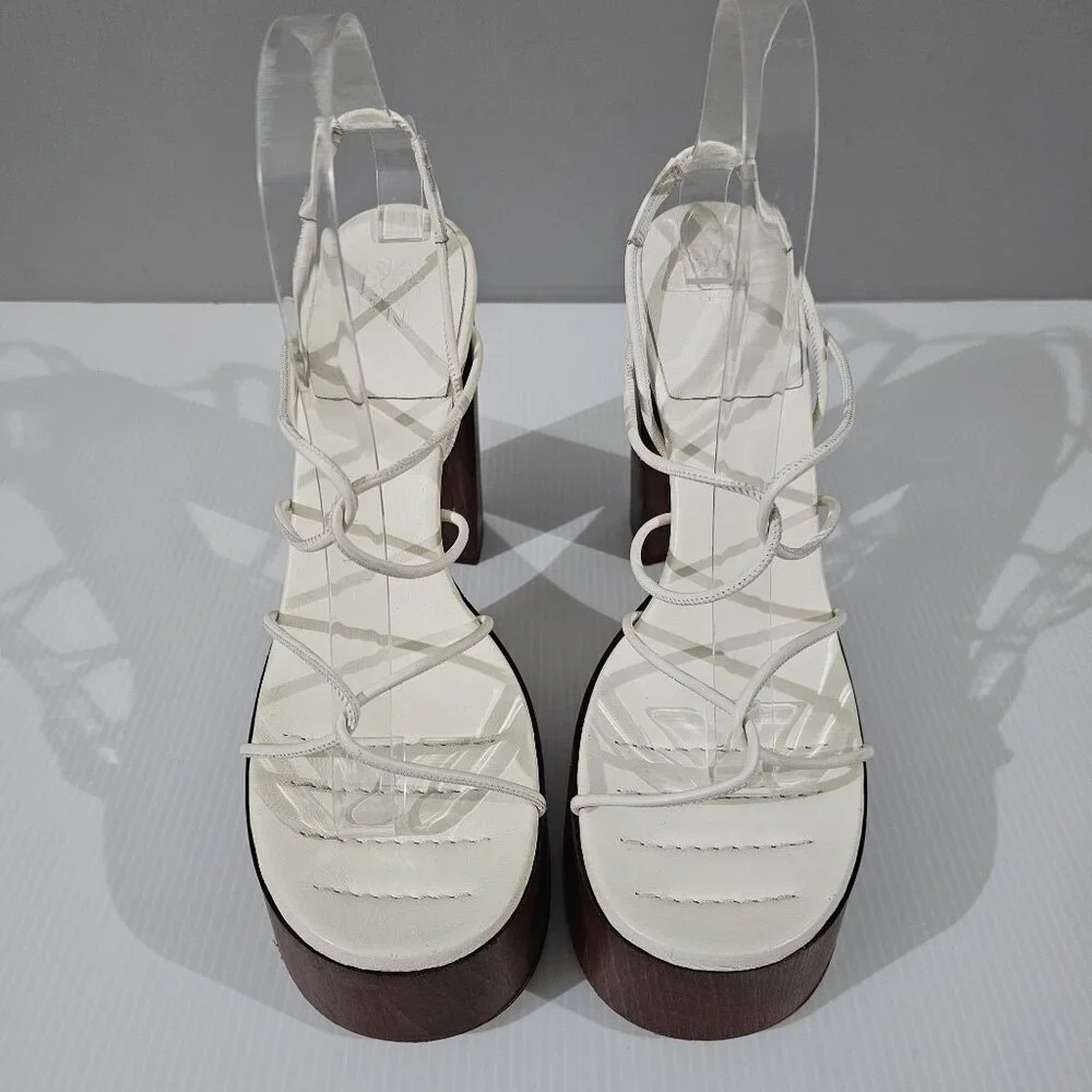 Gia Borghini x RHW Rosie 28 Platform Sandal Womens EU 41 White Leather Wood Heel